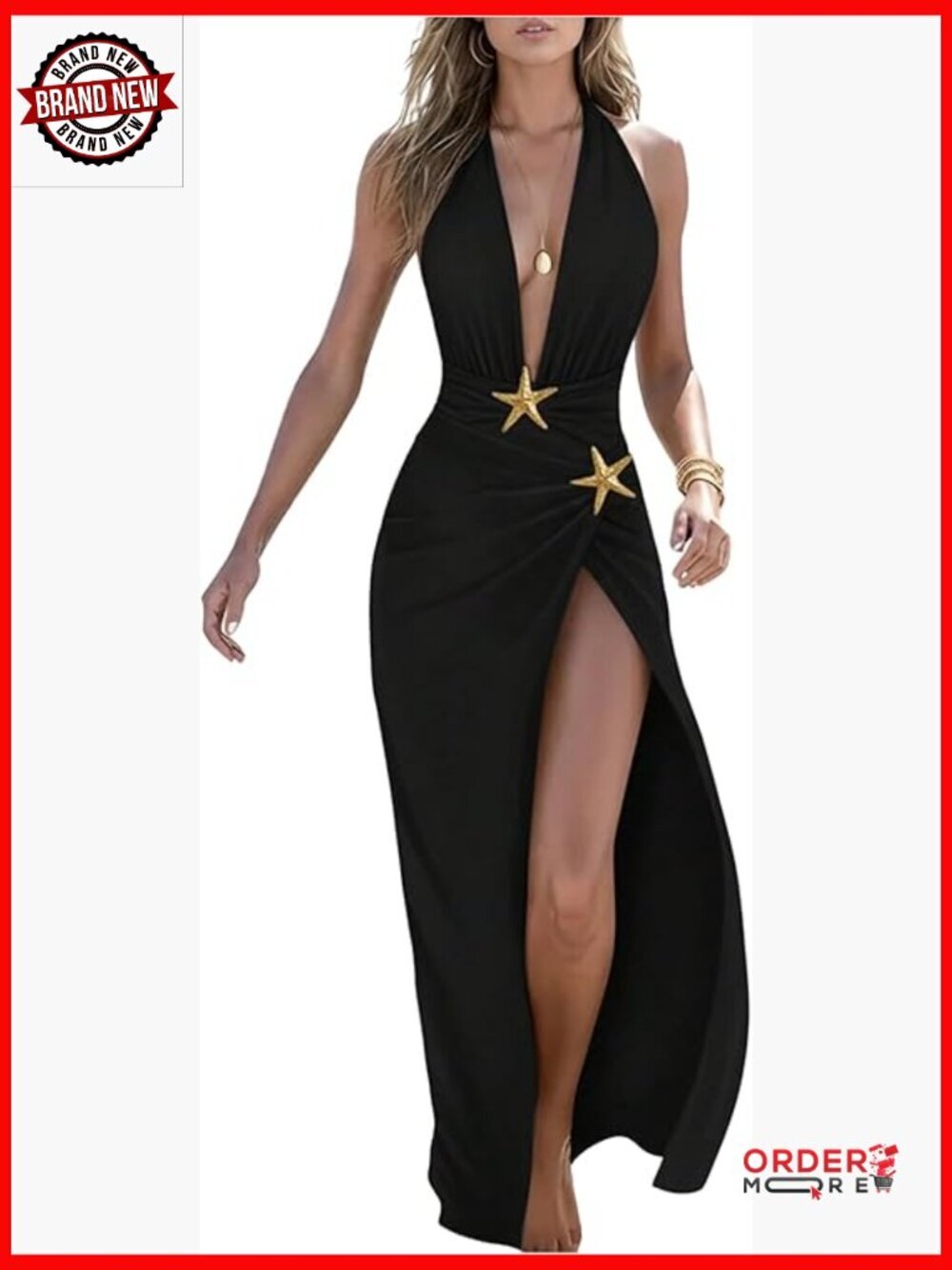 Deep V Halter One Piece Swimsuit with Maxi Skirt Cover Up